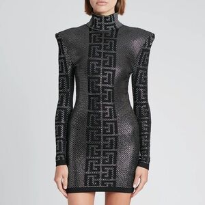 Balmain Metallic Knit Monogram Body-Con Mini Dress Size 38